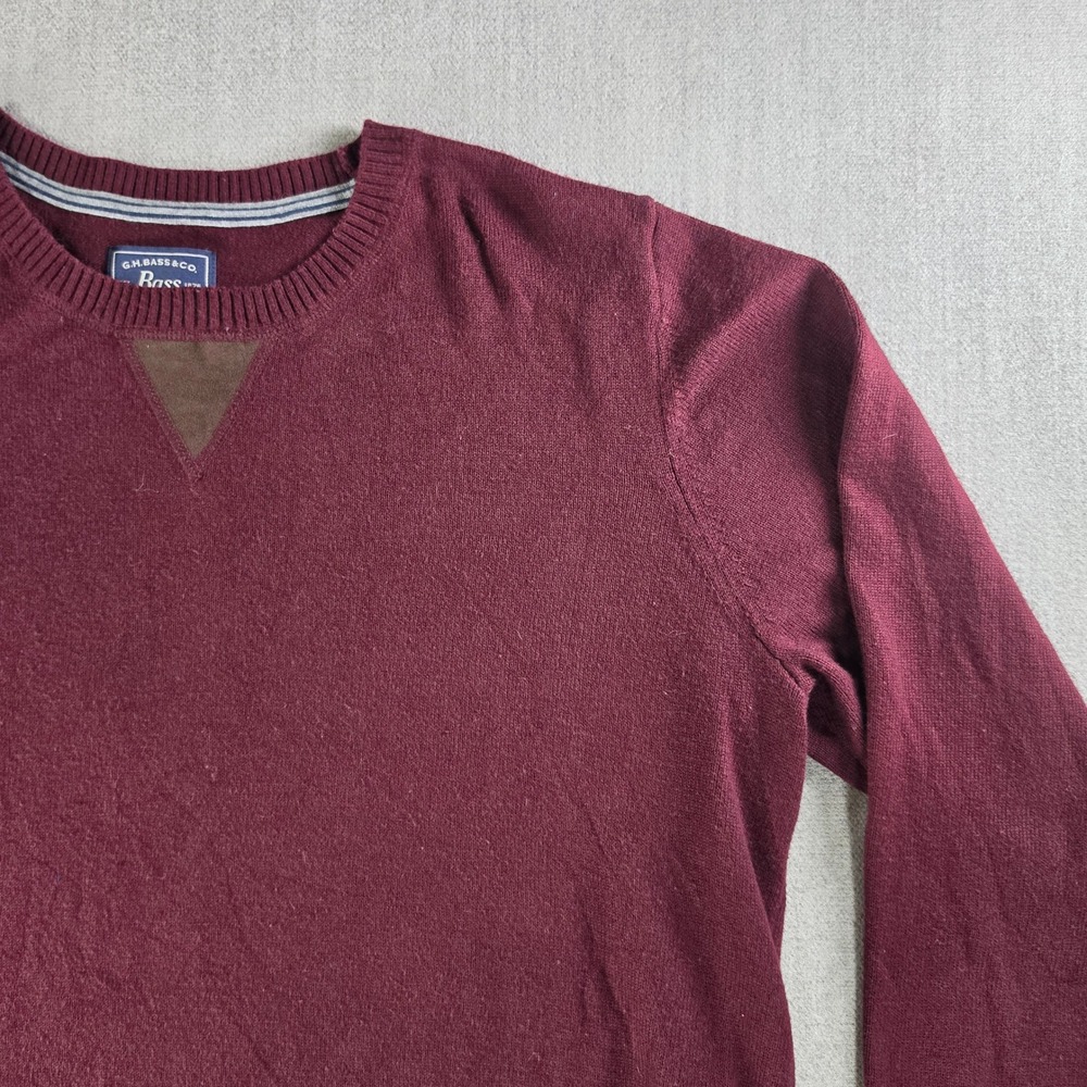 G.H. Bass & Co. Sweater Mens Medium Burgundy Crewneck Cotton Blend Faux Suede V - Picture 9 of 16